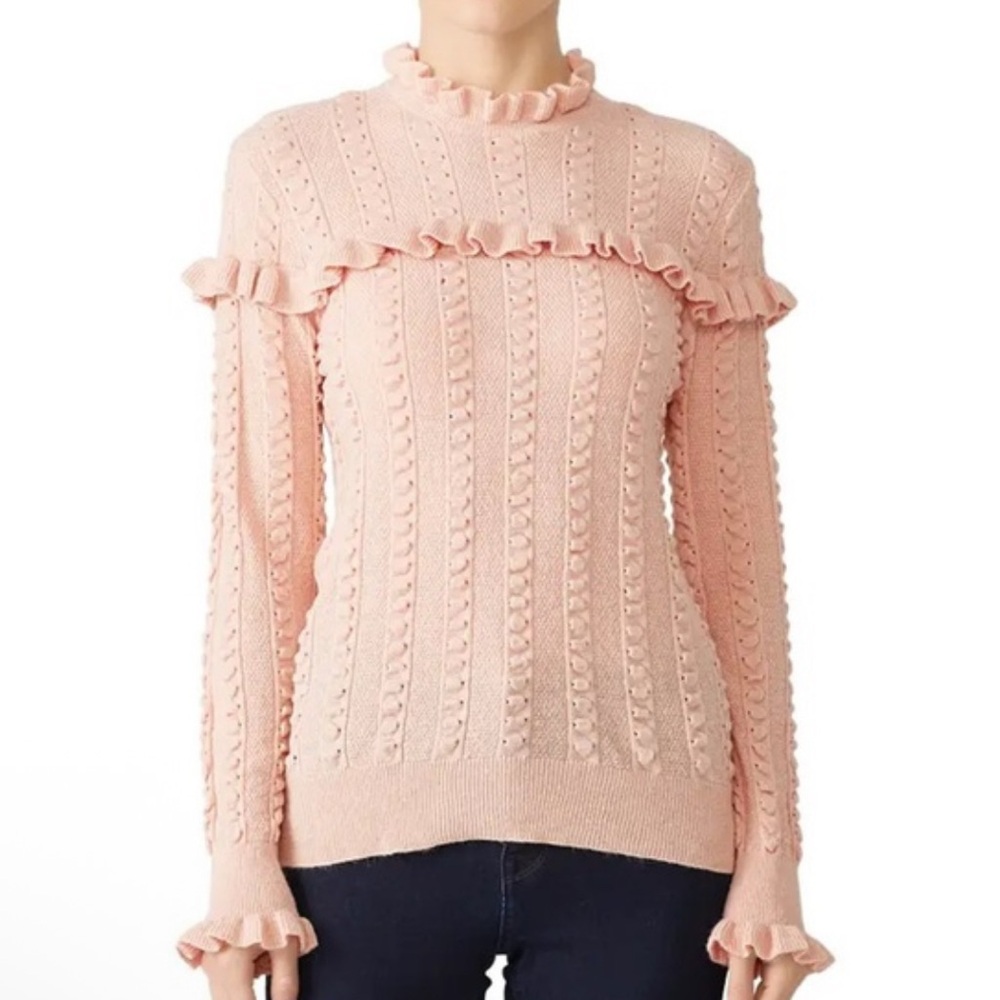 Slate & Willow Blush Ruffled Turtleneck with Bell Sleeve Sweater